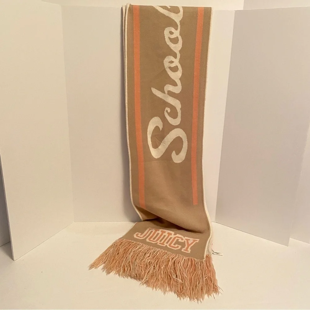 Juicy Couture Oversized Reversible School of Couture Scarf Peach/ Ivory/ Beige - Picture 10 of 15